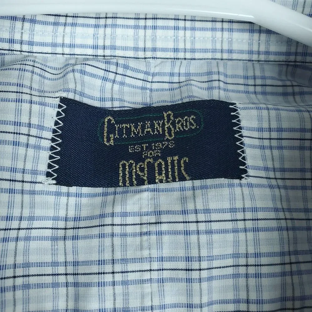 Gitman Bros Dress Shirt Mens 17 34/35 Blue Check Long Sleeve Made in USA